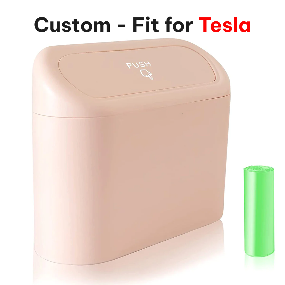 Delicate Leather Car Trash Can with Lid – Custom-Fit for Tesla, Mini Waterproof Garbage Bin with Trash Bags, Cute Car Organizer for Storage & Waste - Delicate Leather