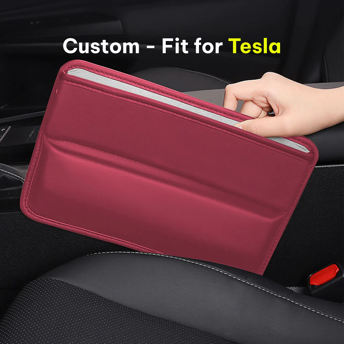 Car Seat Gap Filler Organizer, Custom-Fit For Tesla, Multifunctional PU Leather Console Side Pocket Organizer for Cellphones, Cards, Wallets, Keys DLTY226 - Delicate Leather