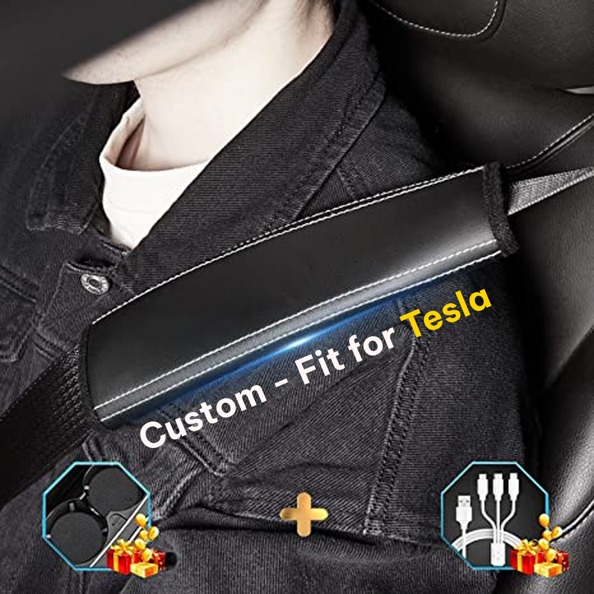 Car Seat Belt Covers (2PCS), Custom-Fit For Tesla, Microfiber Leather Seat Belt Shoulder Pads for More Comfortable Driving, Car Accessories DLTY238 - Delicate Leather