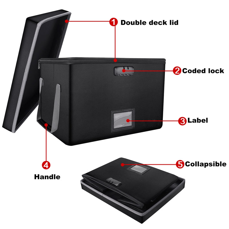 Fireproof File Storage Box - Collapsible and Multifunctional A4 File Organizer - Delicate Leather