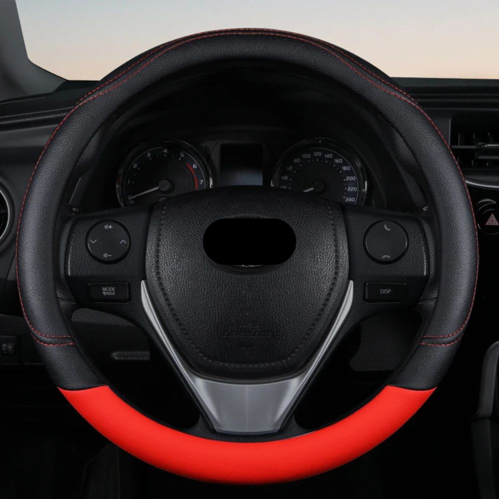 PU Leather Contrast Color Car Steering Wheel Cover Sweat Absorbent, Wear Resistant and Non-slip, Universal in All Seasons, Car Accessories 28