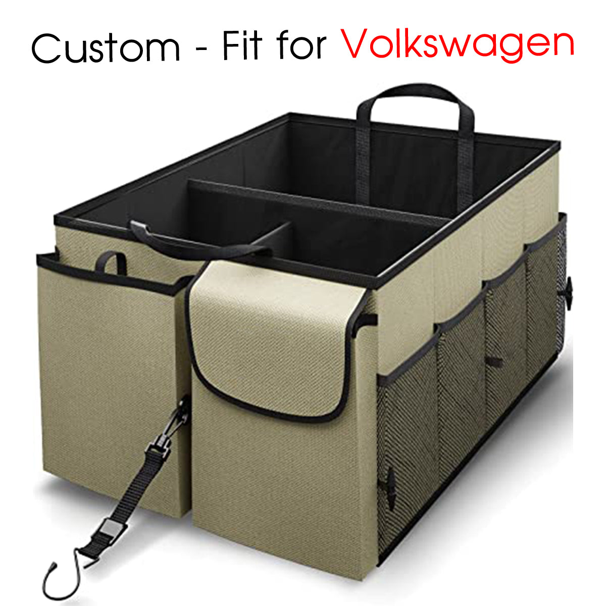 Car Trunk Organizer - Collapsible, Custom-Fit For Volkswagen, Multi-Compartment Automotive SUV Car Organizer for Storage w/ Adjustable Straps - Car Accessories for Women and Men DLMY232 - Delicate Leather