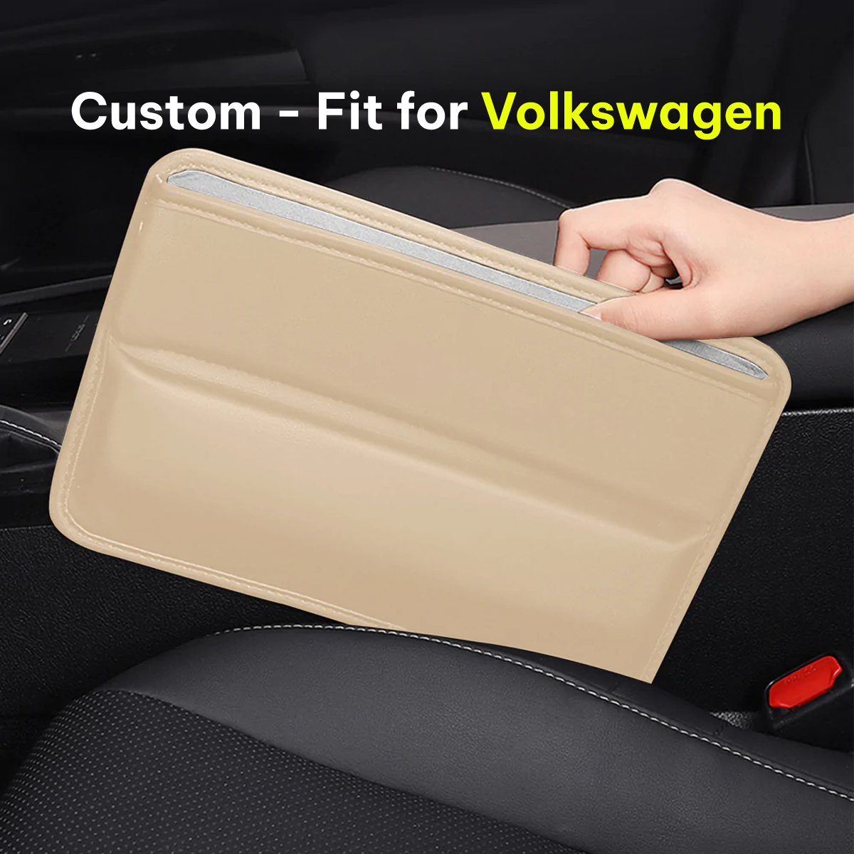 Car Seat Gap Filler Organizer, Custom-Fit For Volkswagen, Multifunctional PU Leather Console Side Pocket Organizer for Cellphones, Cards, Wallets, Keys DLMY226 - Delicate Leather