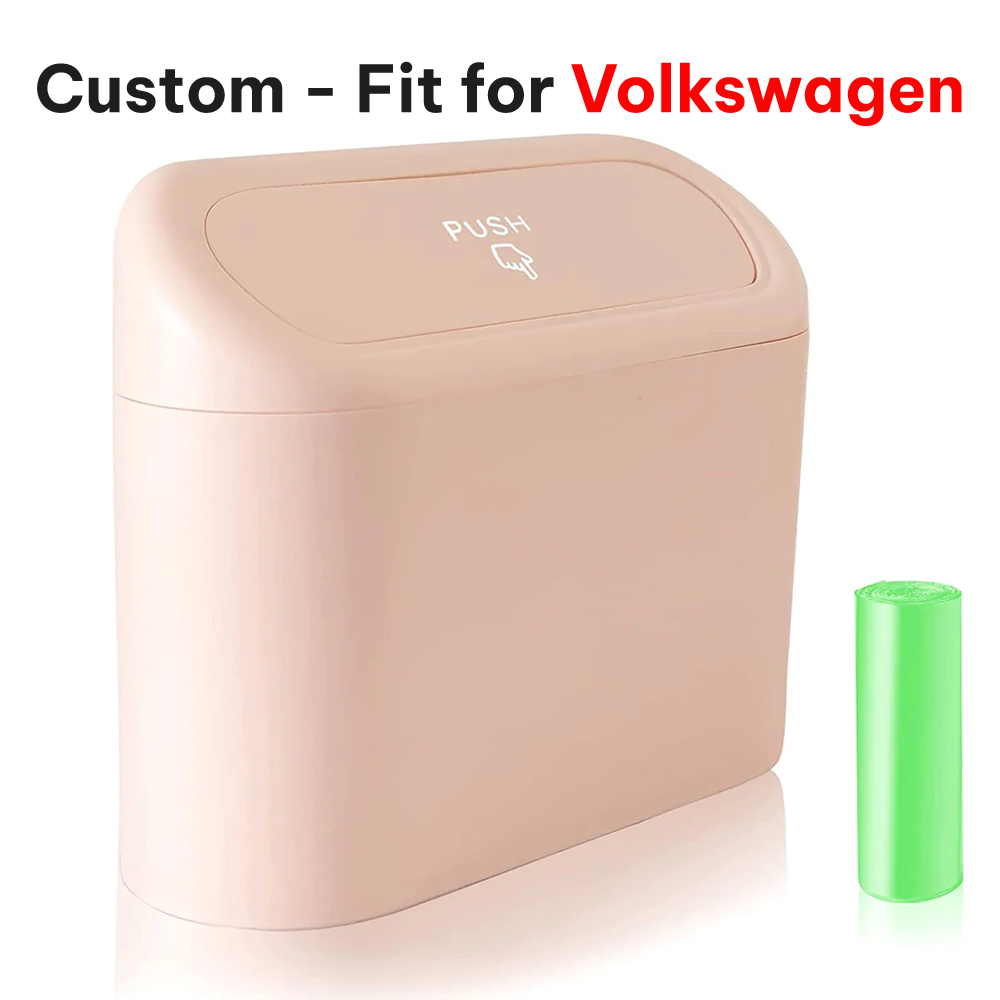 Delicate Leather Car Trash Can with Lid – Custom-Fit for Volkswagen, Mini Waterproof Garbage Bin with Trash Bags, Cute Car Organizer for Storage & Waste - Delicate Leather