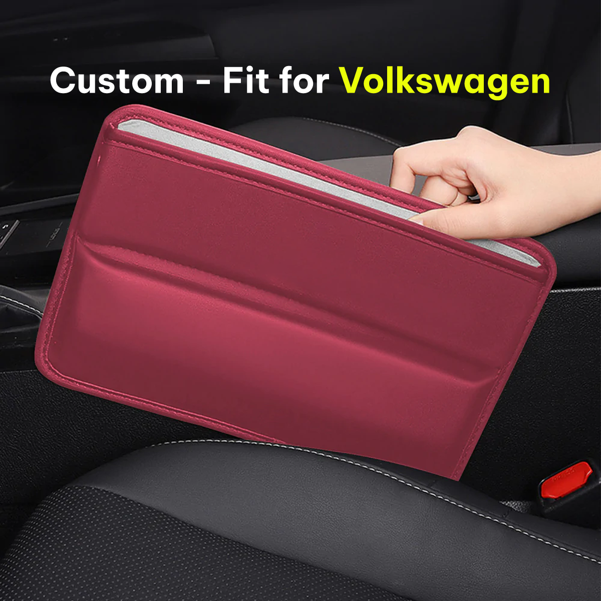 Car Seat Gap Filler Organizer, Custom-Fit For Volkswagen, Multifunctional PU Leather Console Side Pocket Organizer for Cellphones, Cards, Wallets, Keys DLMY226 - Delicate Leather