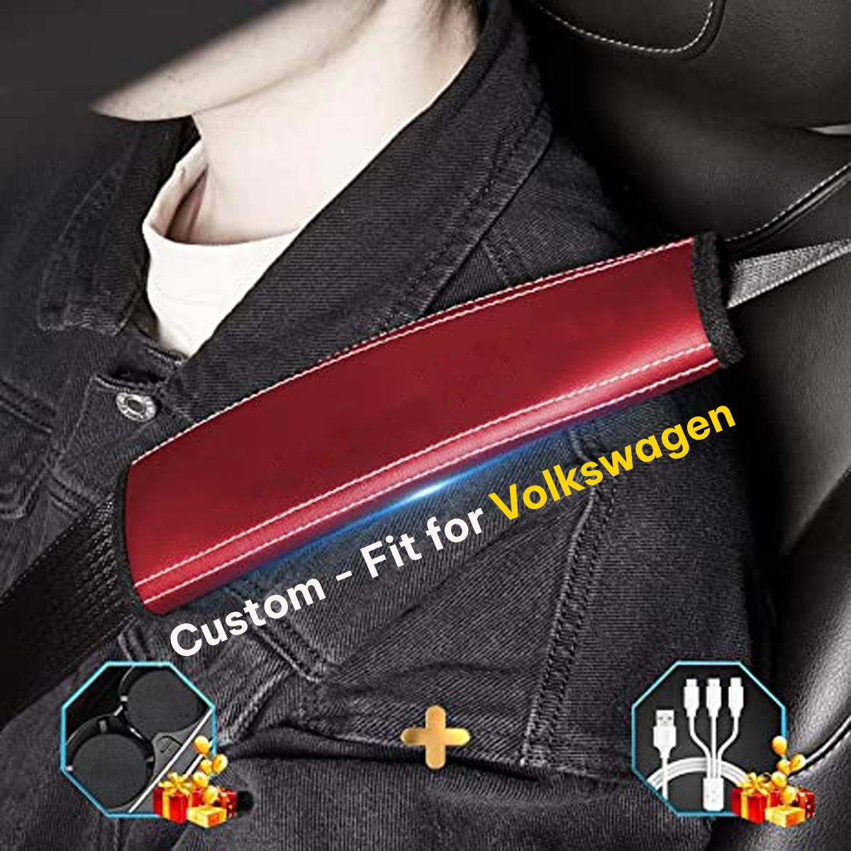 Car Seat Belt Covers (2PCS), Custom-Fit For Volkswagen, Microfiber Leather Seat Belt Shoulder Pads for More Comfortable Driving, Car Accessories DLMY238 - Delicate Leather