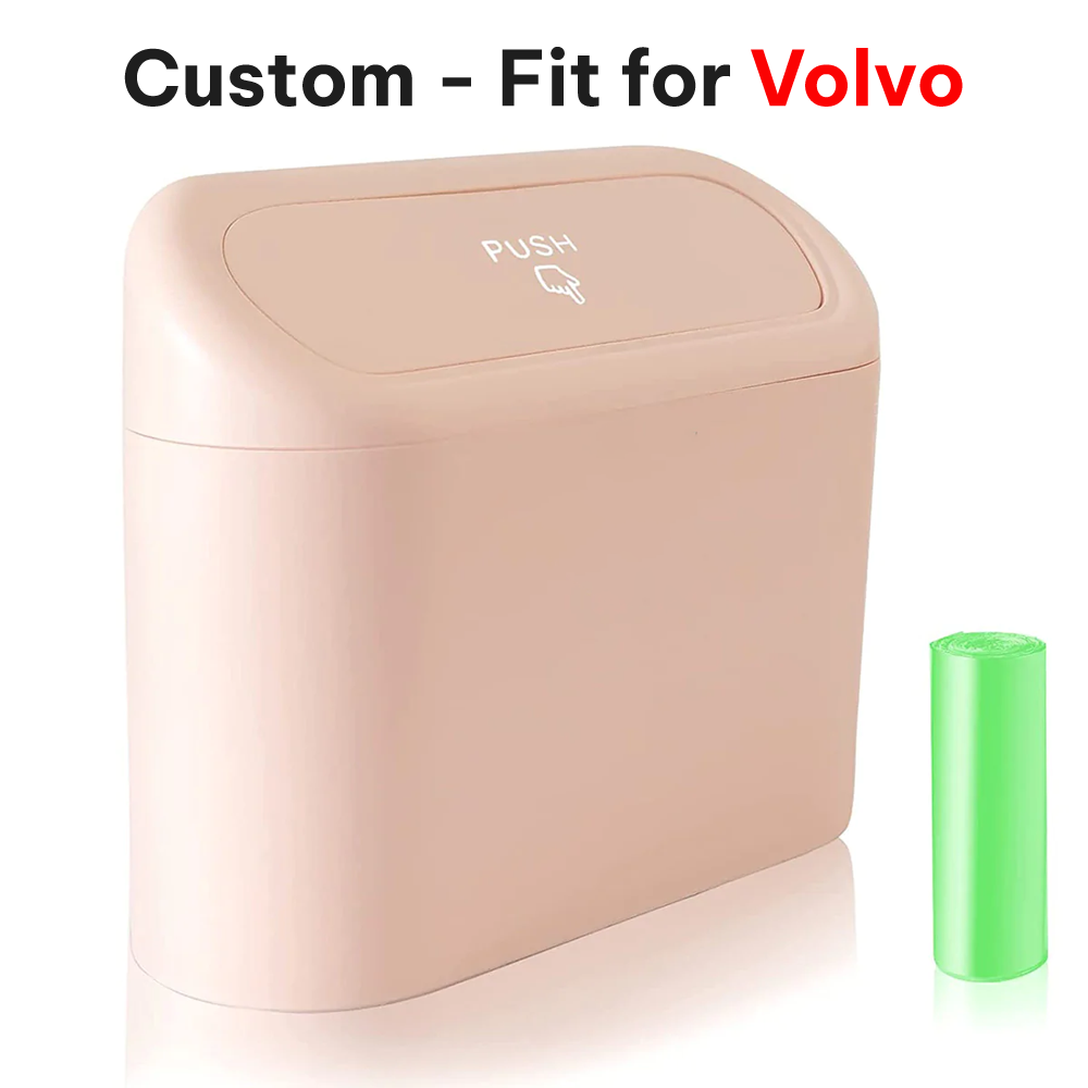 Delicate Leather Car Trash Can with Lid – Custom-Fit for Volvo, Mini Waterproof Garbage Bin with Trash Bags, Cute Car Organizer for Storage & Waste - Delicate Leather