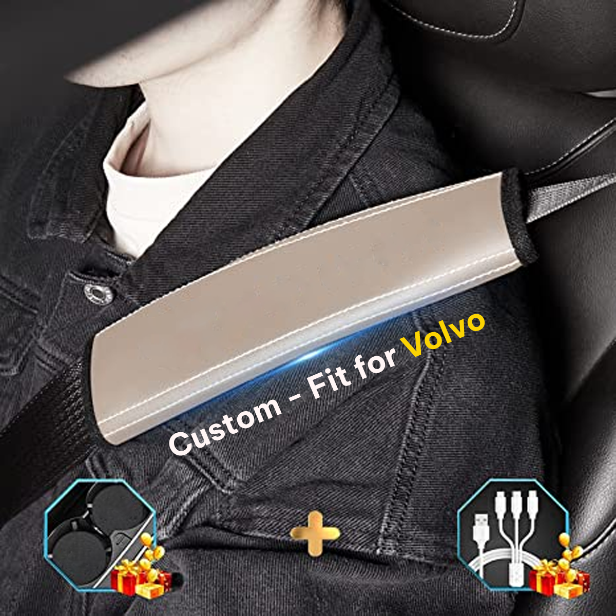 Car Seat Belt Covers (2PCS), Custom-Fit For Volvo, Microfiber Leather Seat Belt Shoulder Pads for More Comfortable Driving, Car Accessories DLOV238 - Delicate Leather