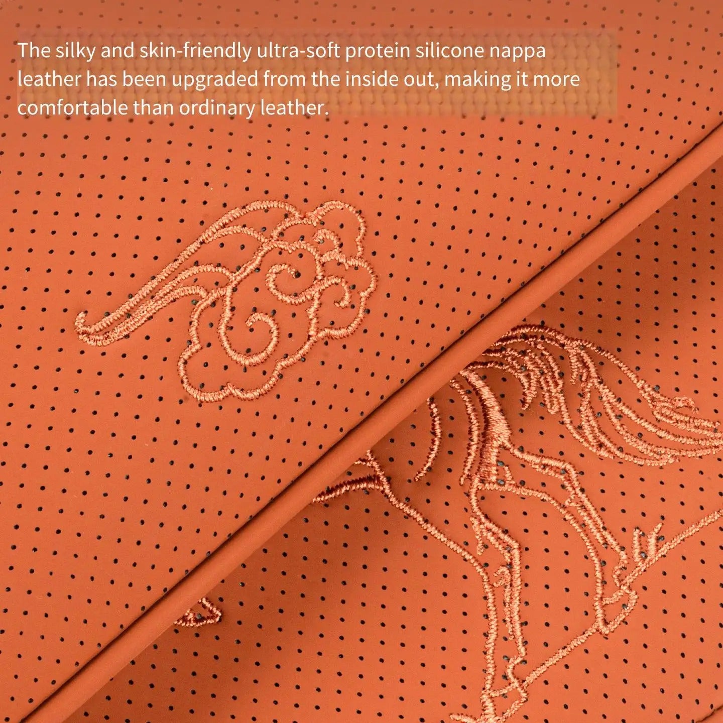 Embroidered Nappa Leather Car Seat Cushion Set – Breathable Seat Pad with Headrest & Lumbar Cushions - Delicate Leather