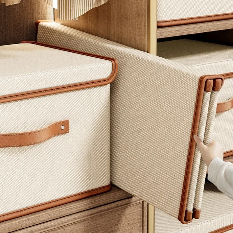 Dustproof Storage Box with Lid - Large Capacity Foldable Clothes Storage Box, Double Thickness Moisture-proof Storage Box - Delicate Leather