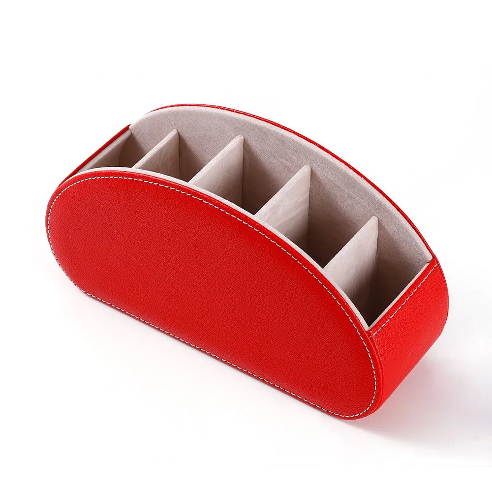 Desktop PU Leather Organizer Remote Control Phone and TV Holder Desk Storage Box Cosmetic Brush Storage Holder - Delicate Leather