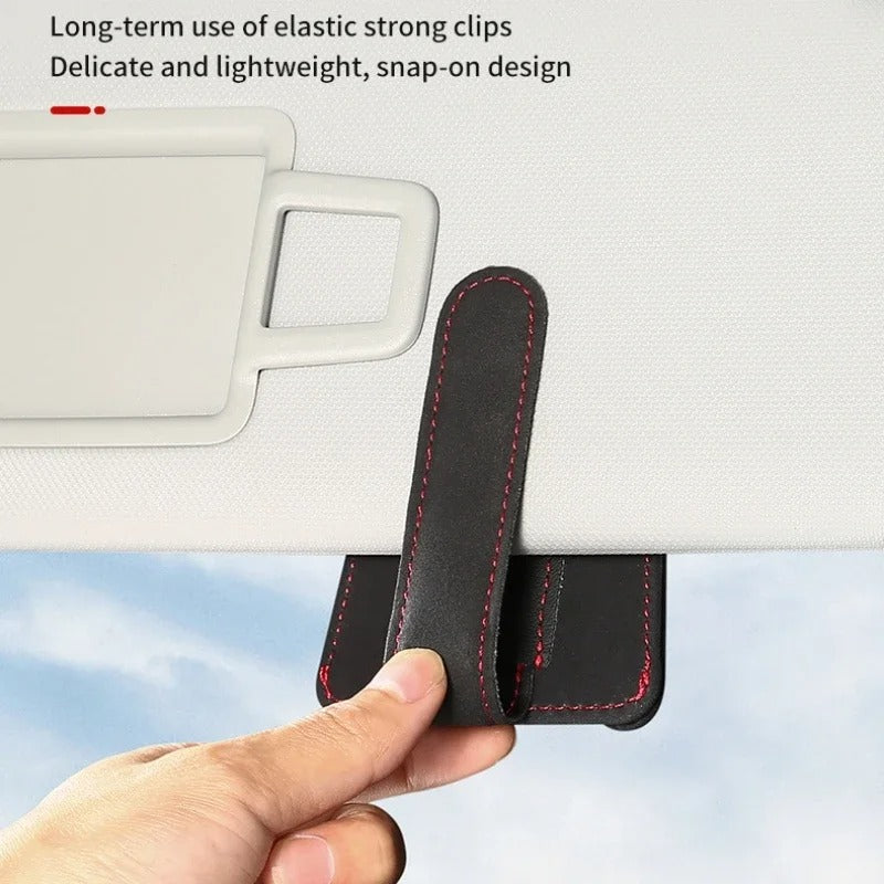 Suede Leather Car Glasses Holder Auto Sun Visor Sunglasses Clip Card Ticket Organizer Universal Multi-Function Car Accessories - Delicate Leather