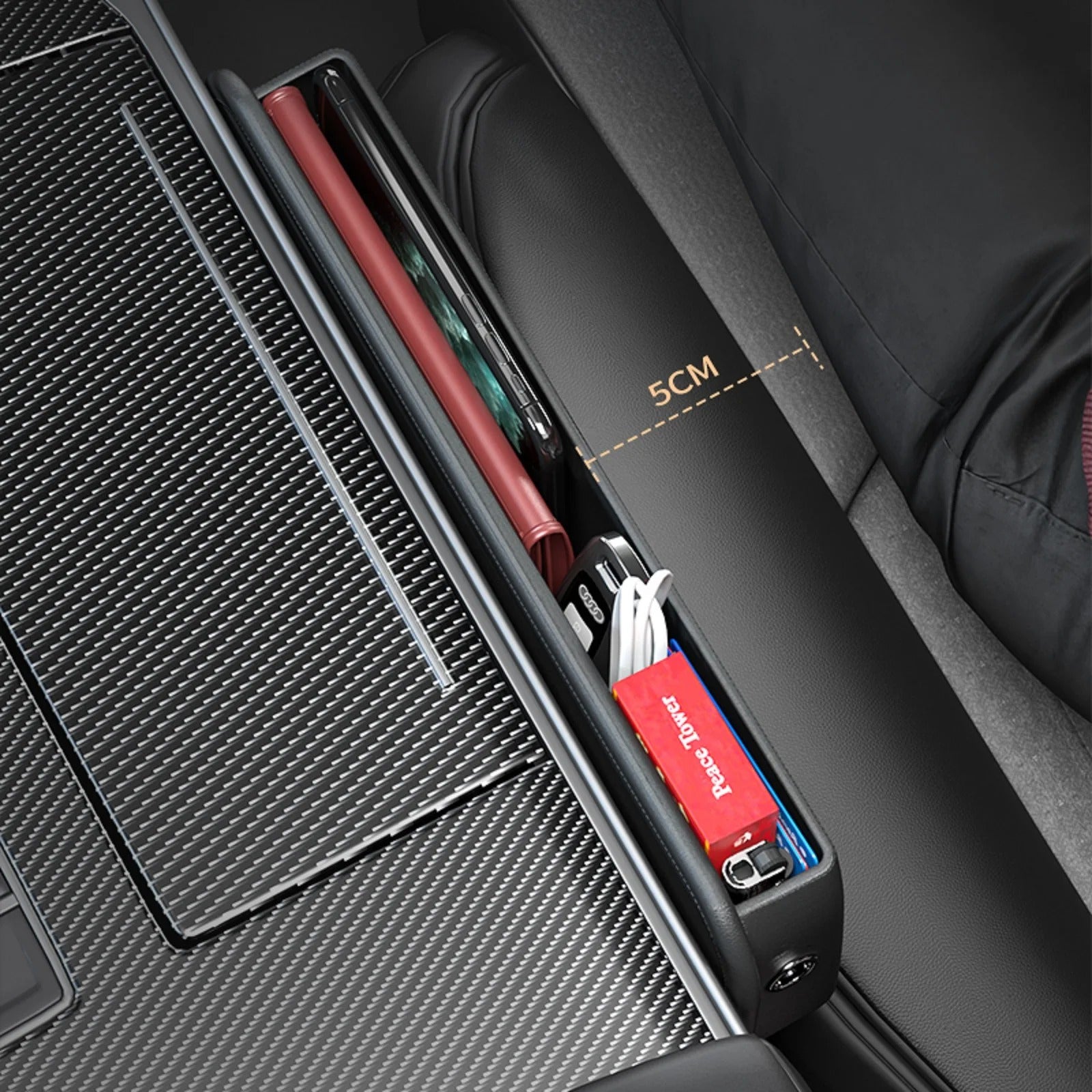 Car Seat Crevice Gaps Storage Box - Seat Organizer Gap Slit Filler Holder for Wallet, Phone, Cigarette - Delicate Leather