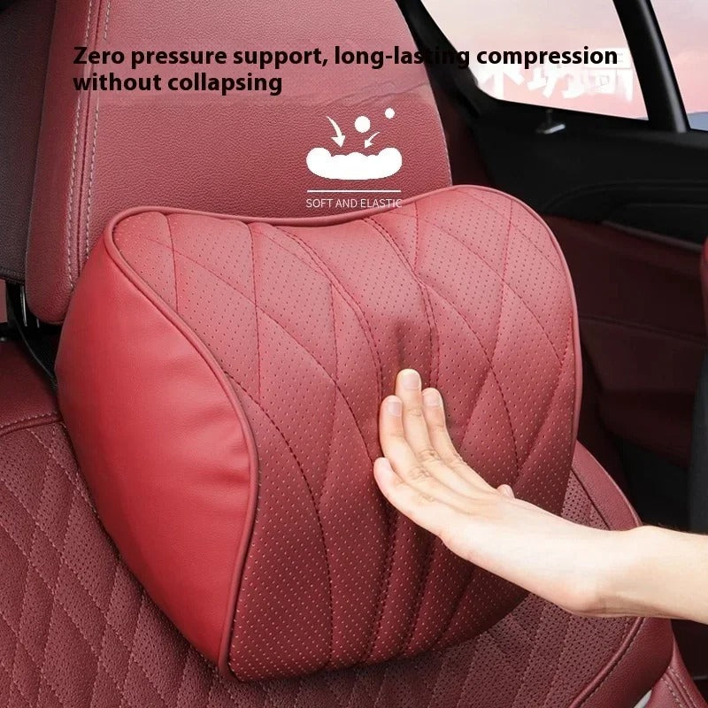 Nappa Leather Car Seat Cushion Set – Universal Fit with Headrest & Lumbar Support Pillows - Delicate Leather