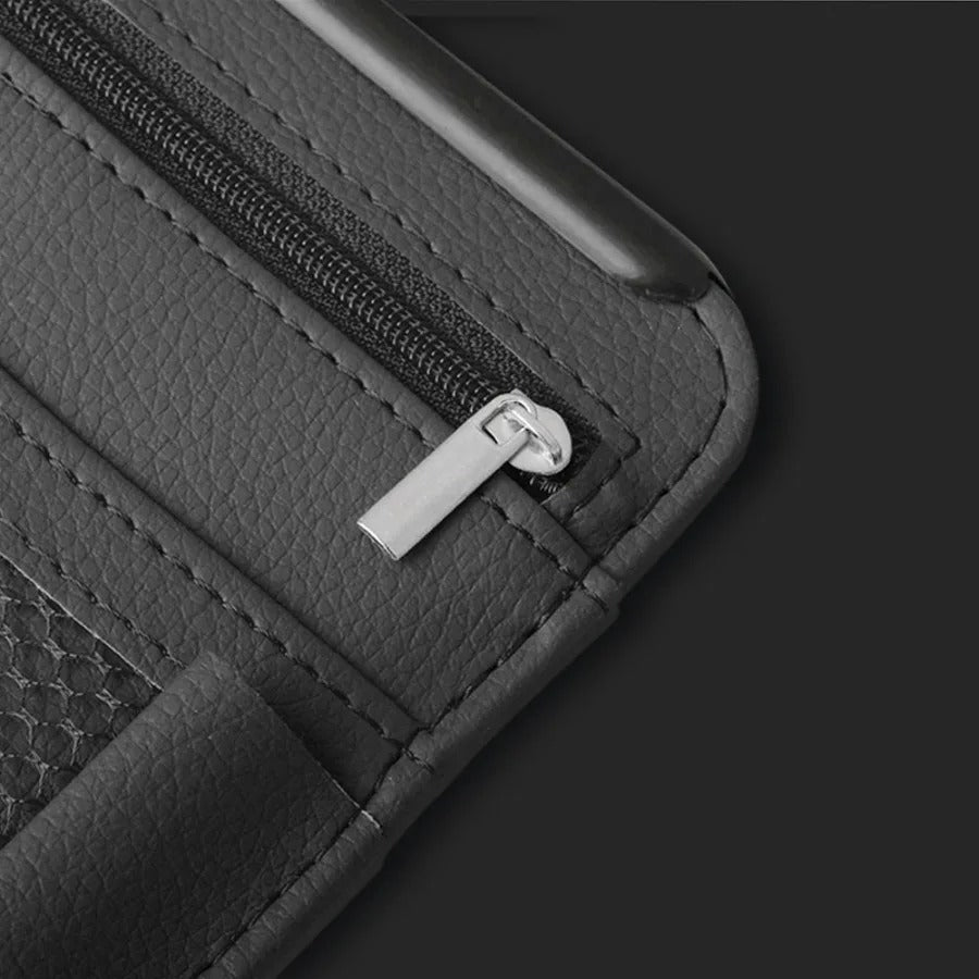 PU Leather Car Sunshade Storage Bag Organizer - Sun Visor Clip with Pen, Card, Ticket, and Sunglasses Holder - Delicate Leather