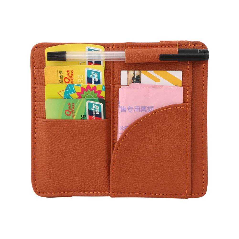 Multi-Purpose Car Sun Visor Organizer Auto Sunshade Ticket Card Pen Storage Holder Pouch Pocket Car Interior Accessory - Delicate Leather