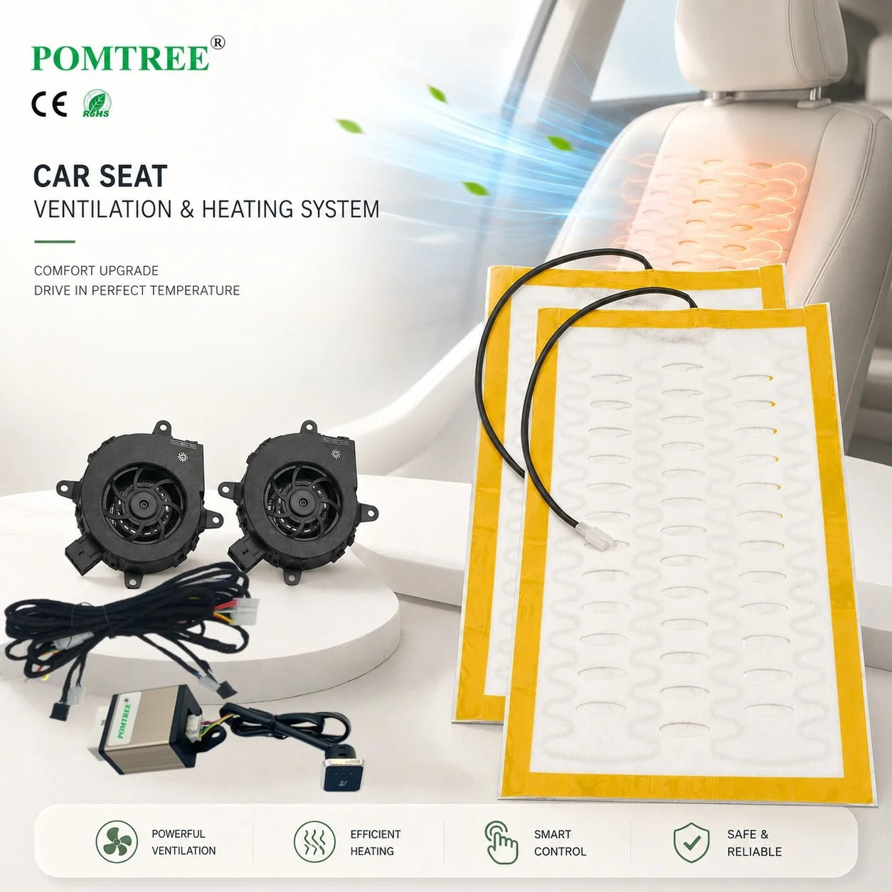 Universal Car Seat Heating & Cooling Ventilation Kit – Built-In Seat Heater Pad with 3-Level Switch for 1 Seat - Delicate Leather
