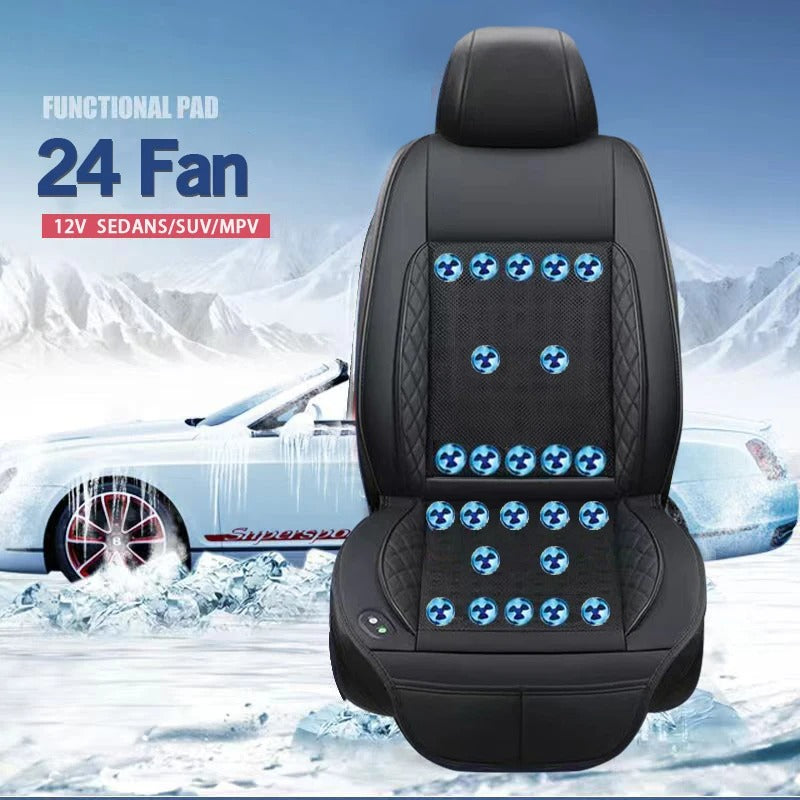 12V Car Cooling Seat Cushion with Built-in Fans – Ventilated Summer Seat Cover with Heat Dissipation and Massage Function - Delicate Leather