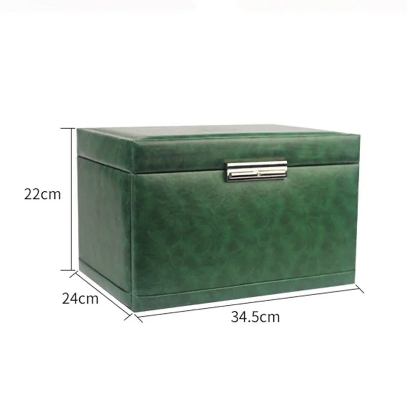 Green Leather Jewelry Storage Box Drawer Type Jewelry Organizer