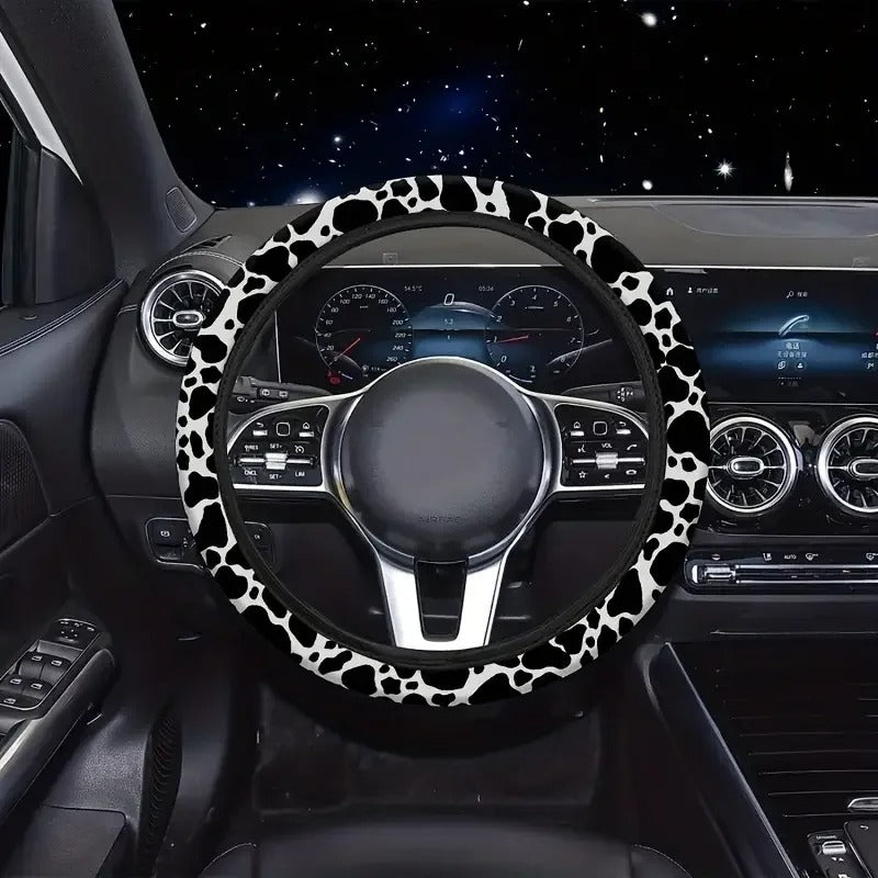 15-Piece Cow Print Car Accessories Kit – Stylish & Comfortable Interior Set
