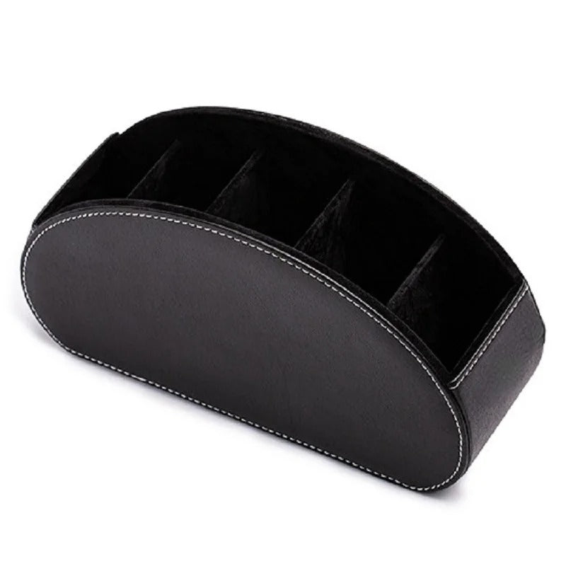 Desktop PU Leather Organizer - Remote Control, Phone, and TV Holder, Desk Storage Box, Cosmetics Brush Storage Holder - Delicate Leather