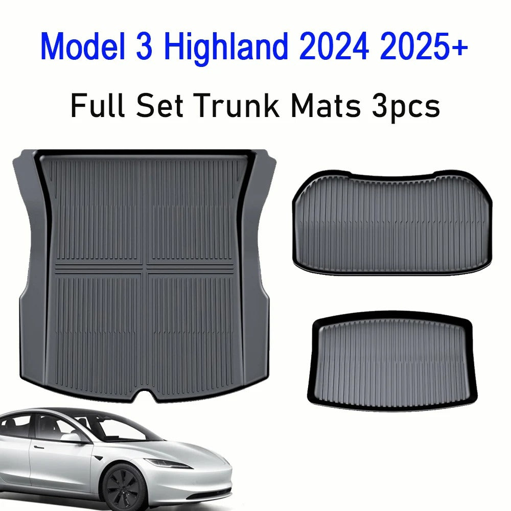 TPE Floor & Trunk Mats Set for Tesla Model Y 2021–2025 & Model 3 Highland – Waterproof, Anti-Slip Liner - Delicate Leather