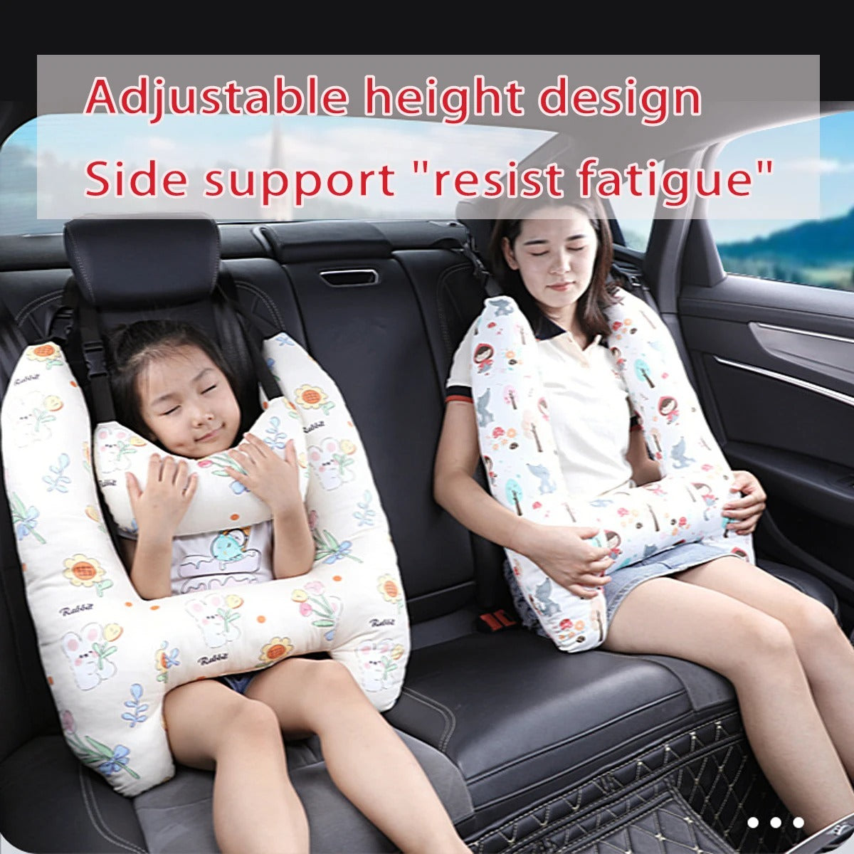 1 Set Cute Kid and Adult Car Sleeping Neck Head Support H-Shape Travel Pillow Cushion, Car Seat Safety Neck Pillow for Child and Women - Delicate Leather
