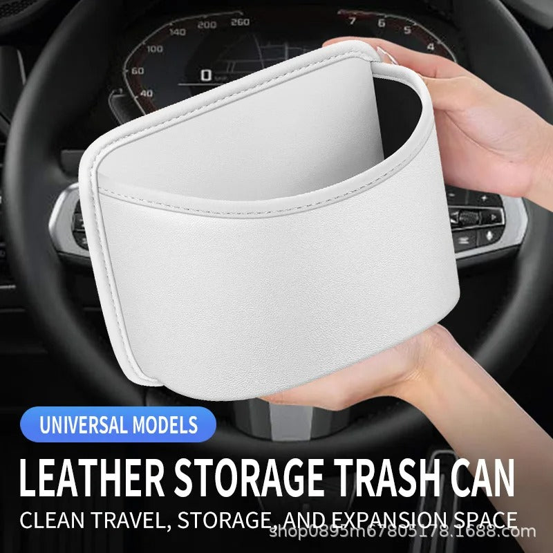 Multifunctional Car Trash Can with Rolling Cover – Seat Back Cup Holder & Door Storage Organizer, PVC Material, Universal Fit - Delicate Leather