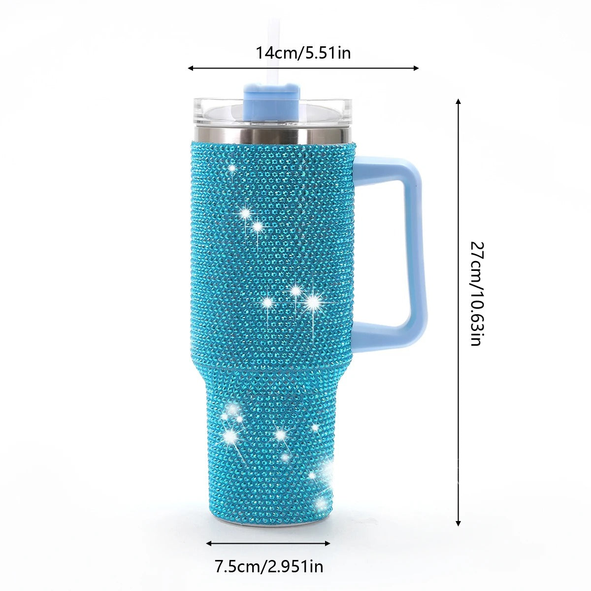 40oz Sparkling Studded Stainless Steel Tumbler – Insulated Water Bottle with Lid & Handle - Delicate Leather