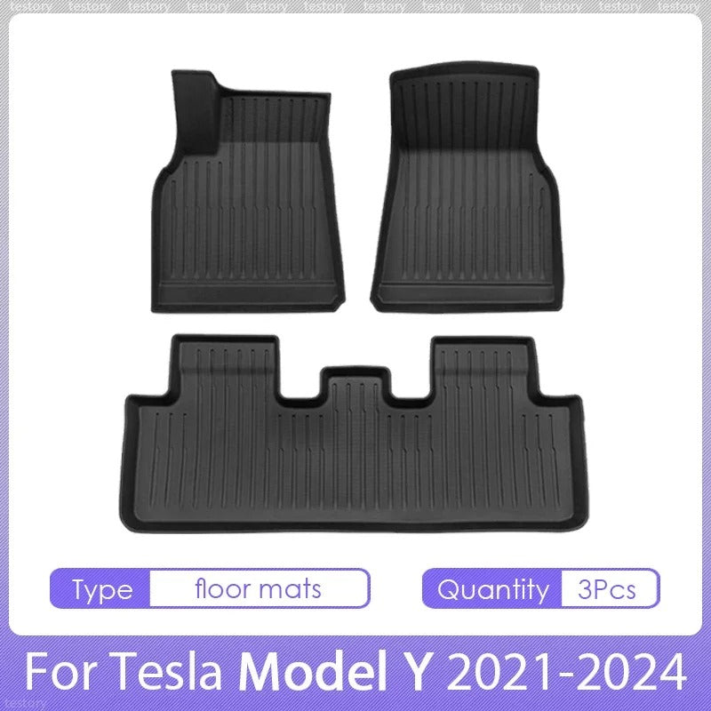 TPE Floor Mats Set for Tesla Model Y 2021–2024 (5-Seater) – Waterproof, Anti-Slip Cargo Liner and Interior Mats - Delicate Leather