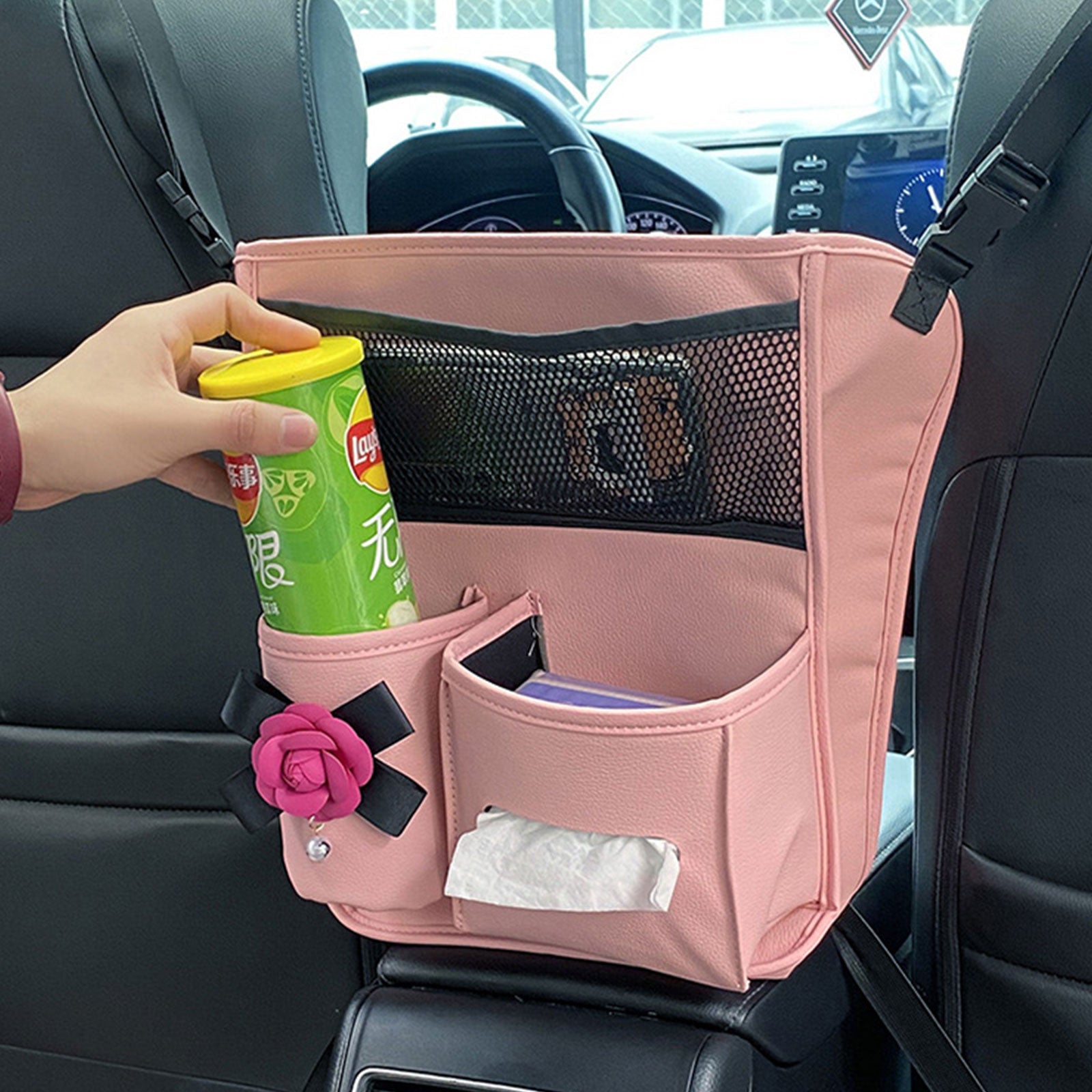 Leather Car Storage Bag - Interior Auto Seat Middle Box Organizer - Delicate Leather