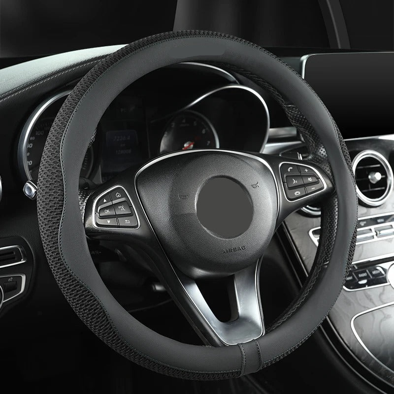 PU Leather Ice Net Steering Wheel Cover – Ventilated, Anti-Slip & Comfortable Grip - Delicate Leather
