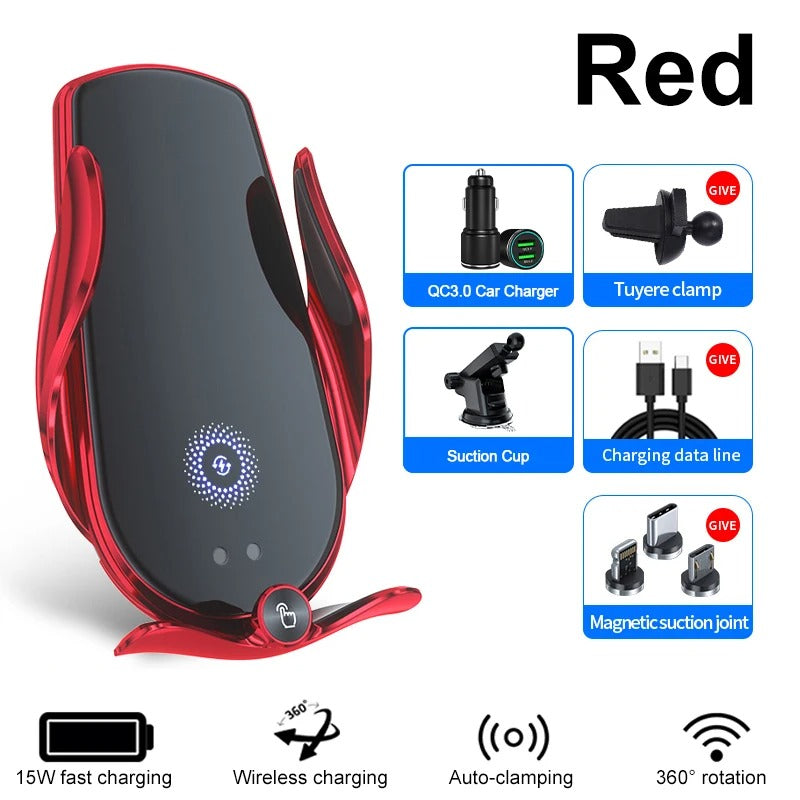 Universal Car Cell Phone Holder Bracket 15W Wireless Charging Handsfree Phone Holder for Dashboard, Windshield, Vent - Delicate Leather