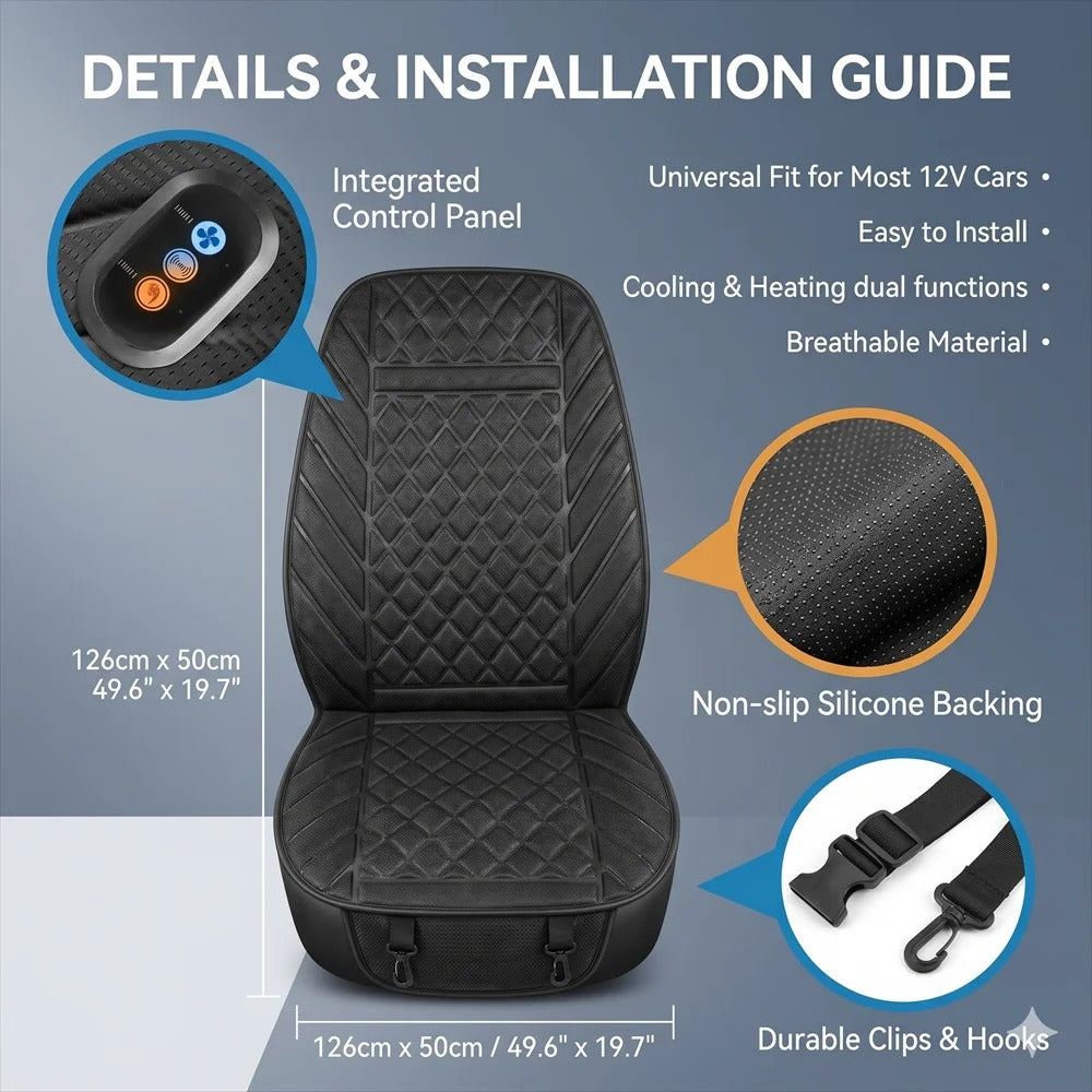 12V Ventilated Car Seat Cover – Universal Cooling Seat Cushion for Cars & SUVs - Delicate Leather