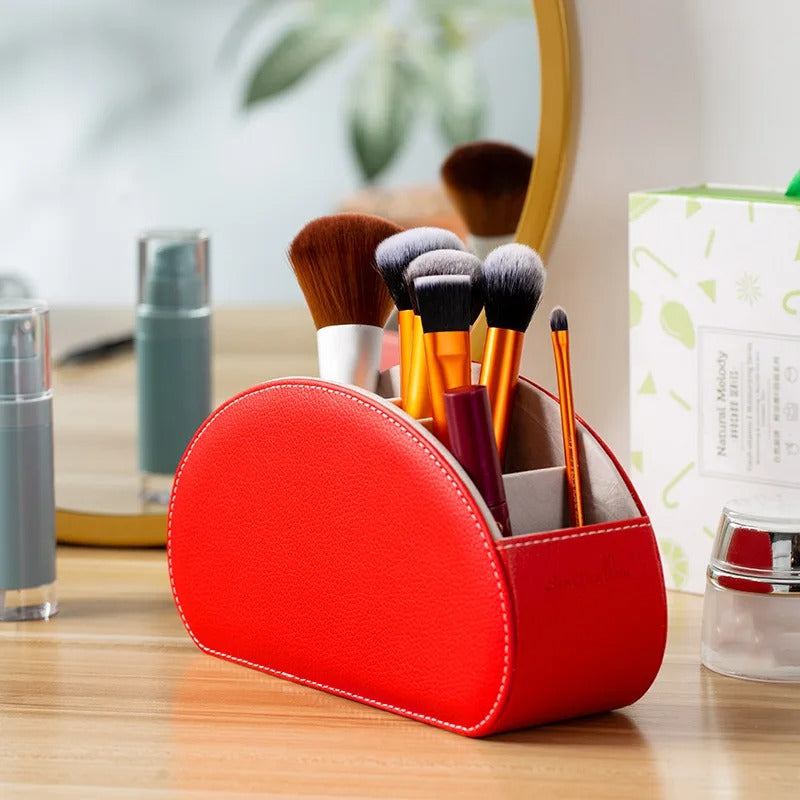 Desktop PU Leather Organizer Remote Control Phone and TV Holder Desk Storage Box Cosmetic Brush Storage Holder - Delicate Leather