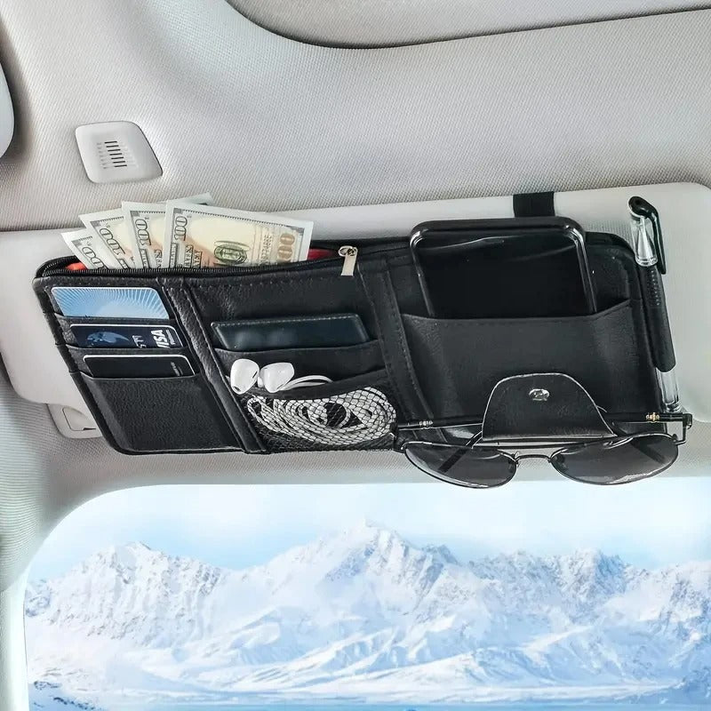 Car Visor Organizer - Sunglasses Holder and Visor Accessories for Trucks - Delicate Leather
