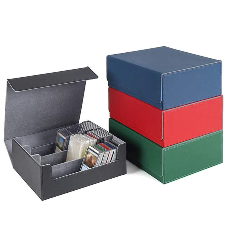 Magnetic Suction Three-Row Card Box - Checkered Leather Game Card Storage Box, Multiple Colors Available - Delicate Leather