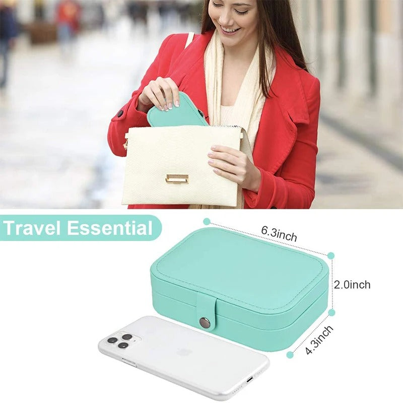 Double Layer PU Leather Portable Travel Jewelry Box - Storage Organizer Packaging Case for Earrings, Rings, Necklaces - Delicate Leather