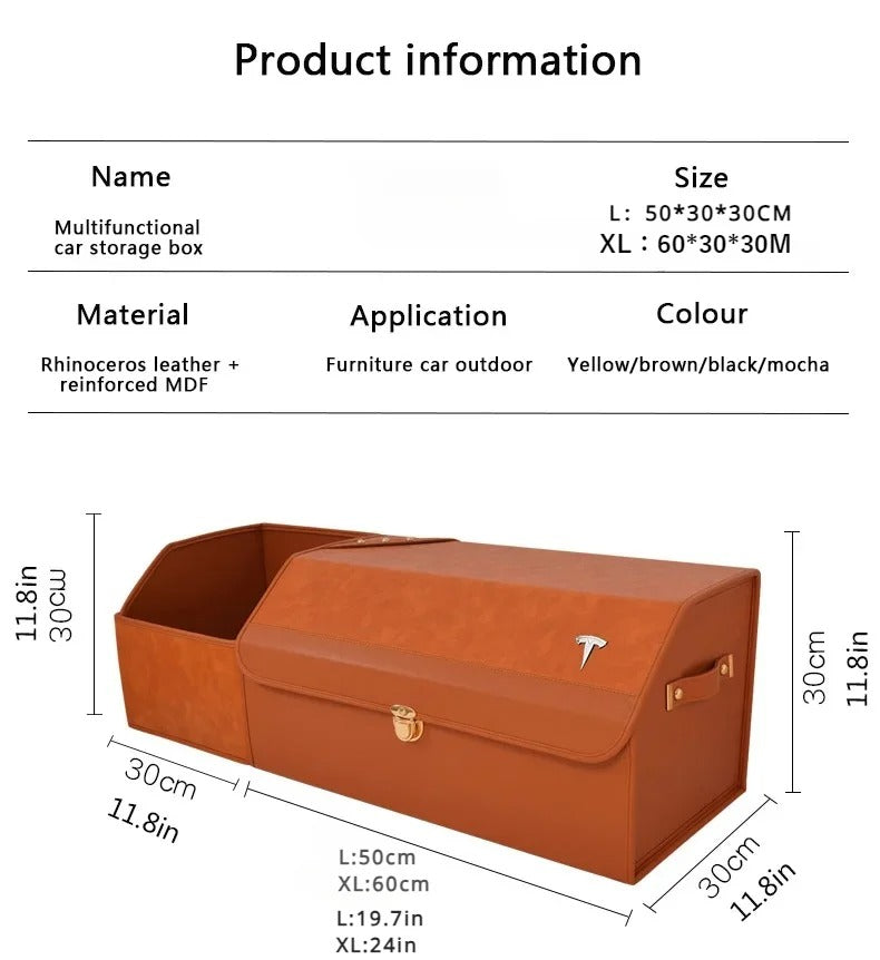 Stylish Leather Trunk Organizer – Custom Emblem, Foldable Storage for Car - Delicate Leather