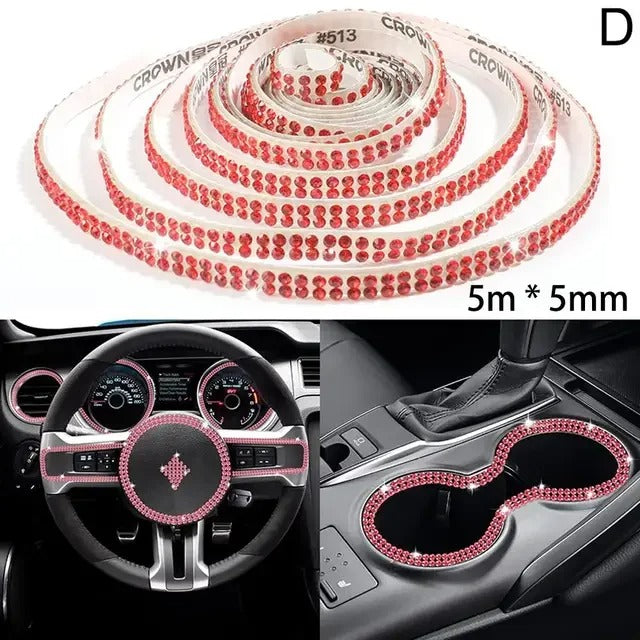 5mm x 5m Bling Car Interior Decorative Rhinestone Sticker – Self-Adhesive Crystal Trim Strip for Dashboard, Doors & DIY Car Accessories - Delicate Leather