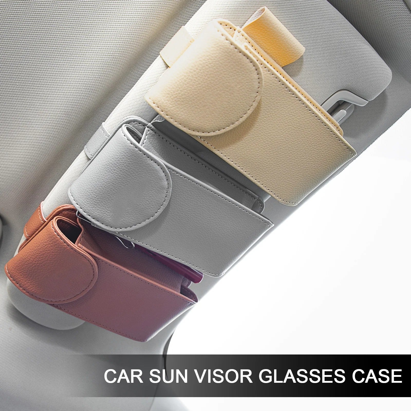 PU Leather Car Sun Visor Point Pocket Organizer Bag Card Glasses Storage Holder Car-styling IC Card Holder Sunshade Bag - Delicate Leather
