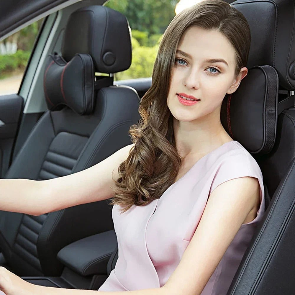 Leather Car Headrest Pillow – Breathable Universal Cushion for Vehicle Interior - Delicate Leather