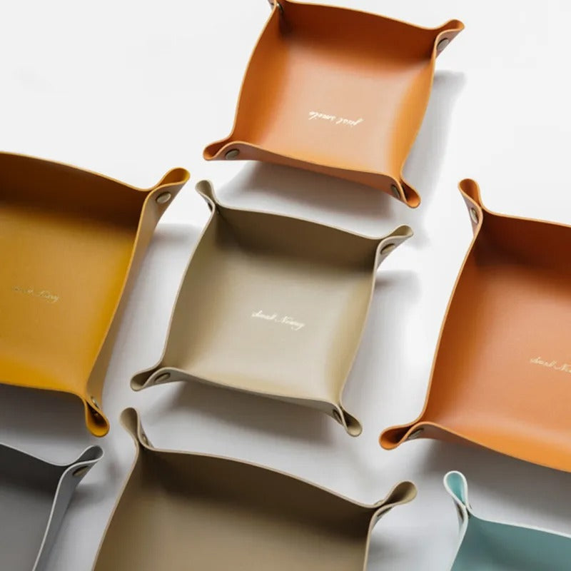 Desktop Storage Tray Leather Key Plate Home Decoration Dice Tray Key Wallet Coins PU Leather Folding Storage Box - Delicate Leather