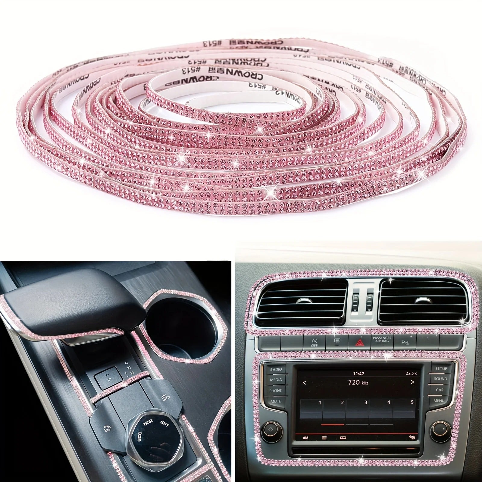 Bling Car Trim Sticker – 5m Self-Adhesive Rhinestone Strip for Interior Decoration - Delicate Leather