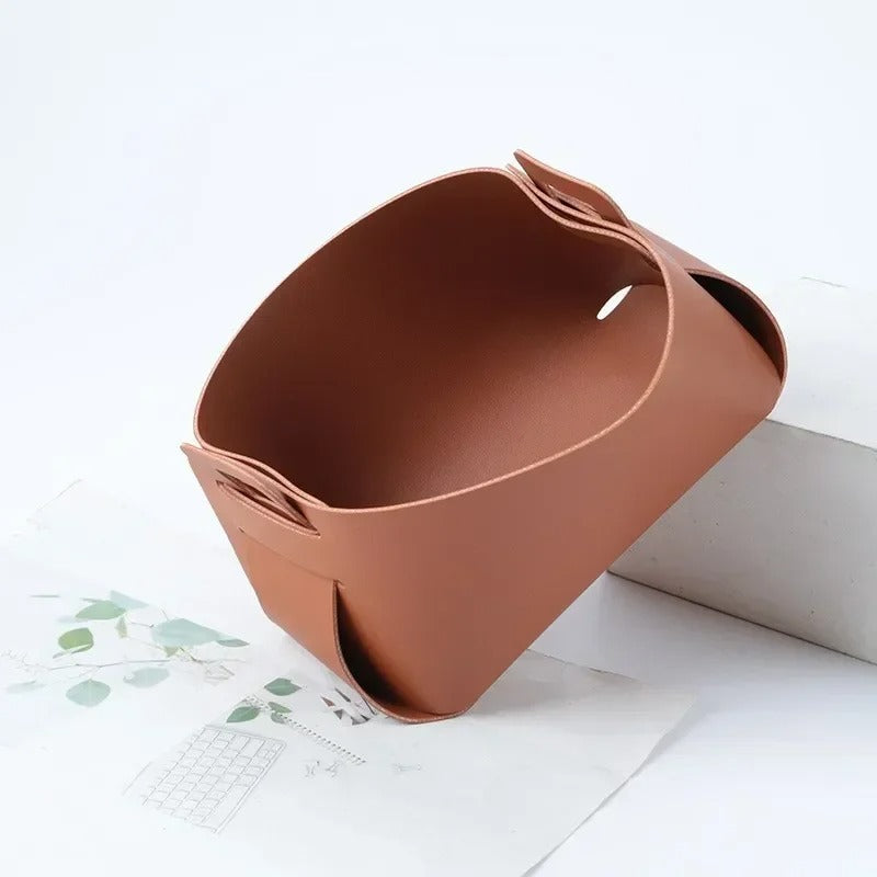Desktop Large Storage Box - Leather Key Plate, Home Decoration Dice Plate, Key Wallet Coin PU Leather Folding Storage Box - Delicate Leather