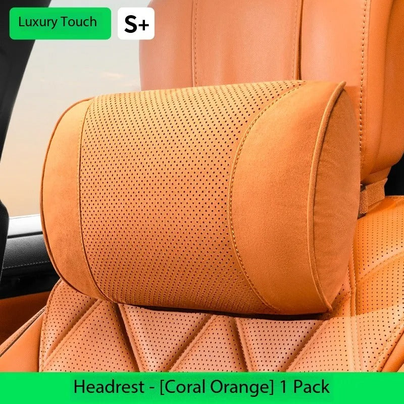 Luxury Suede Car Headrest and Lumbar Cushion Set – Breathable All-Season Support Pillows for Vehicle Seats - Delicate Leather