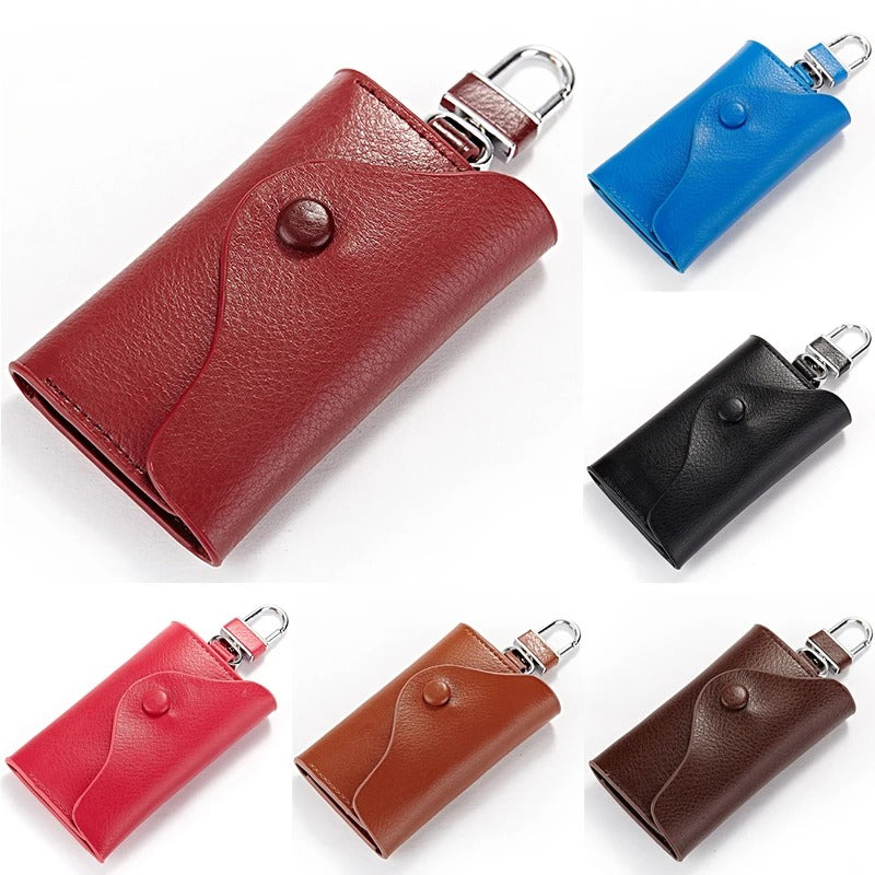 Genuine Leather Key Case Wallet – Multi-Function Key Organizer with Buckle and Card Slot for Men and Women - Delicate Leather