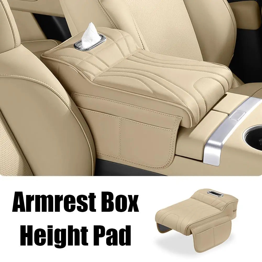 Universal Car Armrest Booster Pad – Memory Foam Armrest Cushion with Storage Pocket, Leather Protective Cover - Delicate Leather