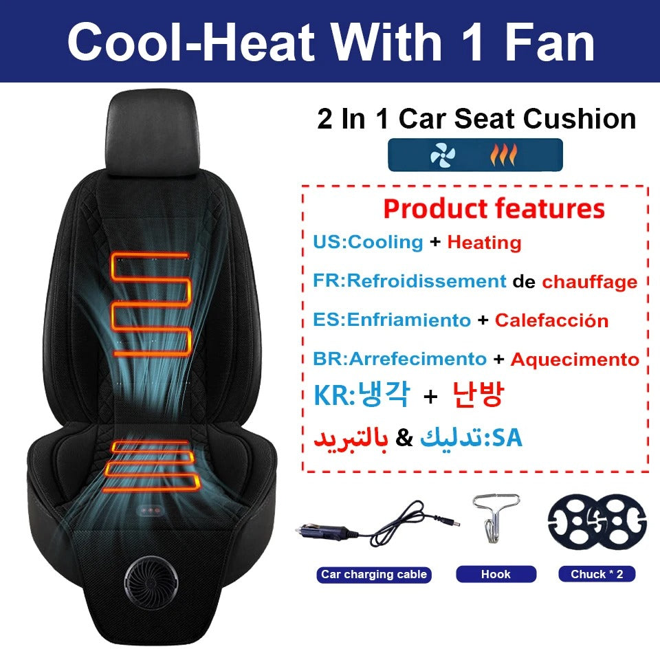 Universal USB Cooling & Heating Car Seat Cushion – Ventilated Seat Cover with Fan, Heated Seat Pad for Cars, SUVs & Trucks - Delicate Leather