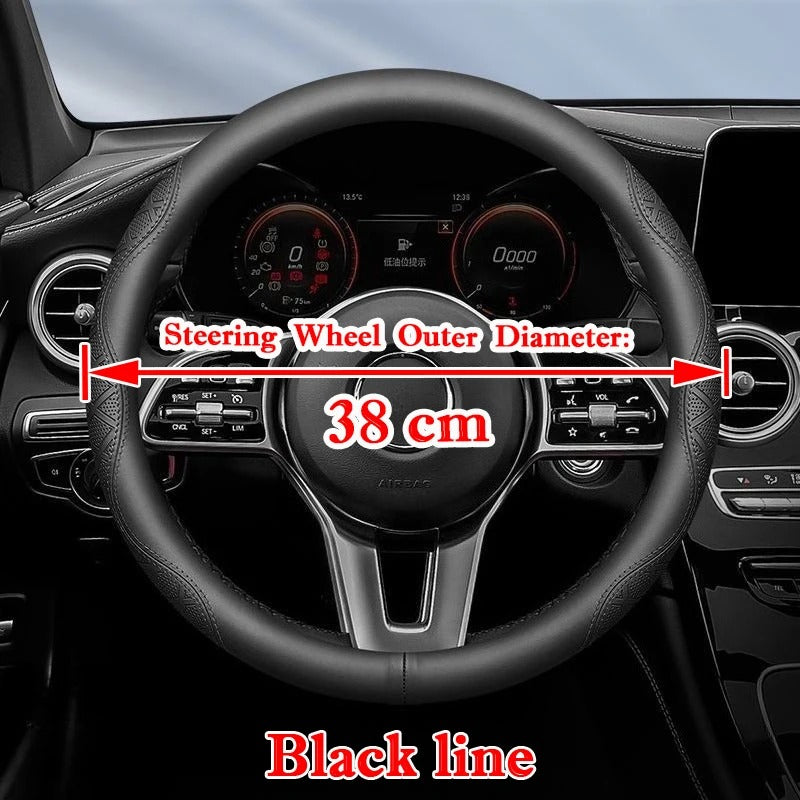 Heavy-Duty Leather Steering Wheel Cover – Universal 38–50cm for Cars, Trucks, Vans & Buses